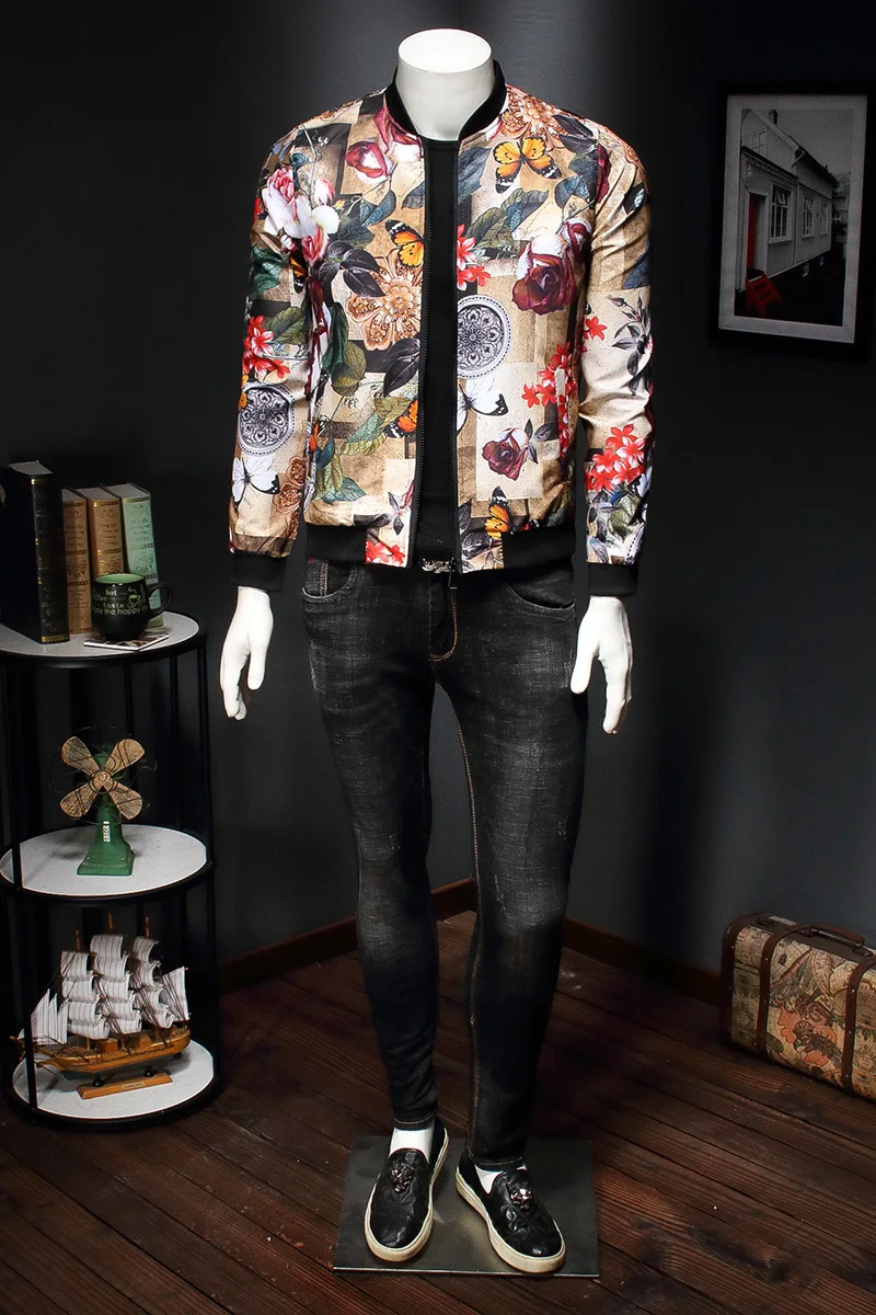 Мужская куртка-бомбер в стиле хип-хоп с воротником-стойкой