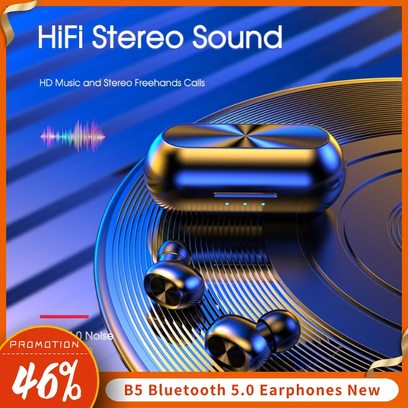 B5 наушники вкладыши TWS беспроводные Bluetooth 5 0 In Ear спортивные для iPhone Android