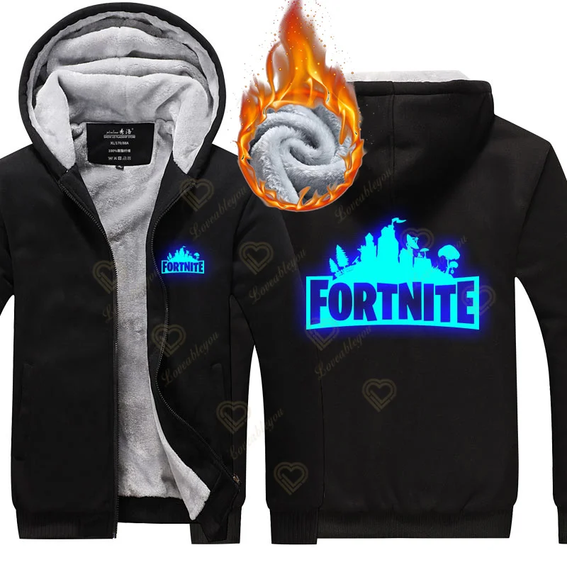 

Fortnite Couple Jackets Luminous Sweatshirt Hoodies Winter Warm Thick Fleece Zipper Coat Sportswear Oversized 5XL Jackets