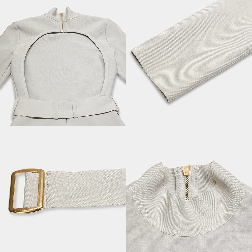 

2020 Winter New Sexy Tight-Fitting Bandage Jumpsuit Women's Long Sleeve Backless High-Necked Solid Color Zipper Jumpsuits Female