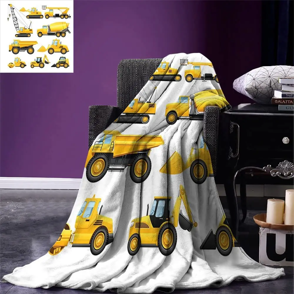 

Boys Throw Blanket Abstract Images of Construction Vehicles and Machinery Trucks Bulldozer Crane