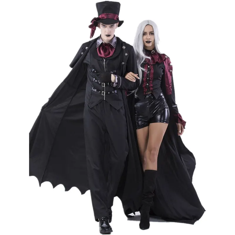 

Halloween Vampire Couple Costumes Demon Men's Bloody Handsome Costume Womens Steampunk Vampiress Uniforms Blood Countess