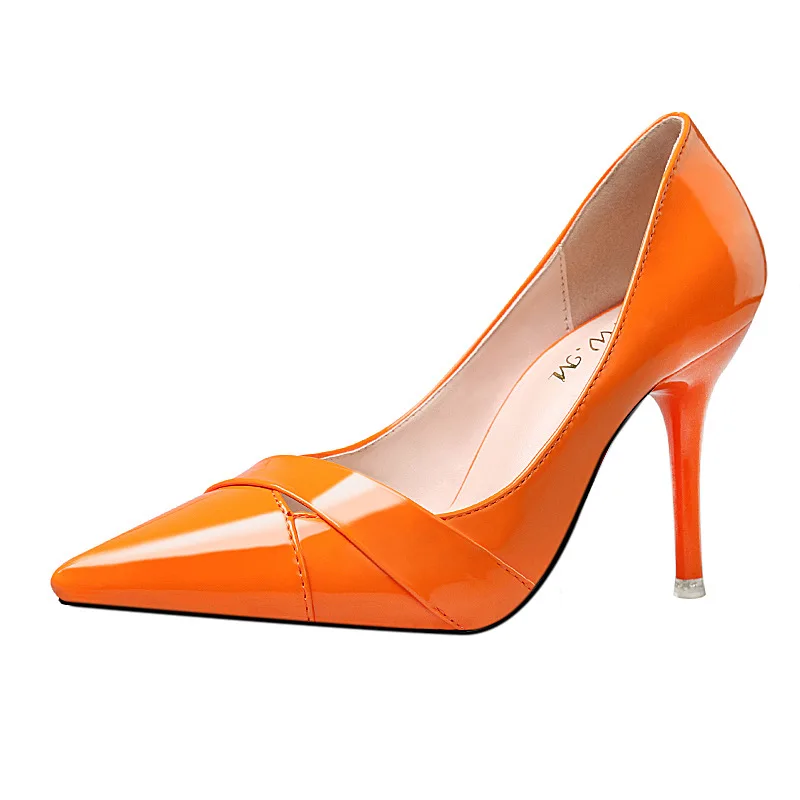 

Women Shoes Sexy Patent Leather High Gladiator Heel Walking Zapatos Slim Shallow Point Toe Ladies Pumps Comfy Insole Women Pump