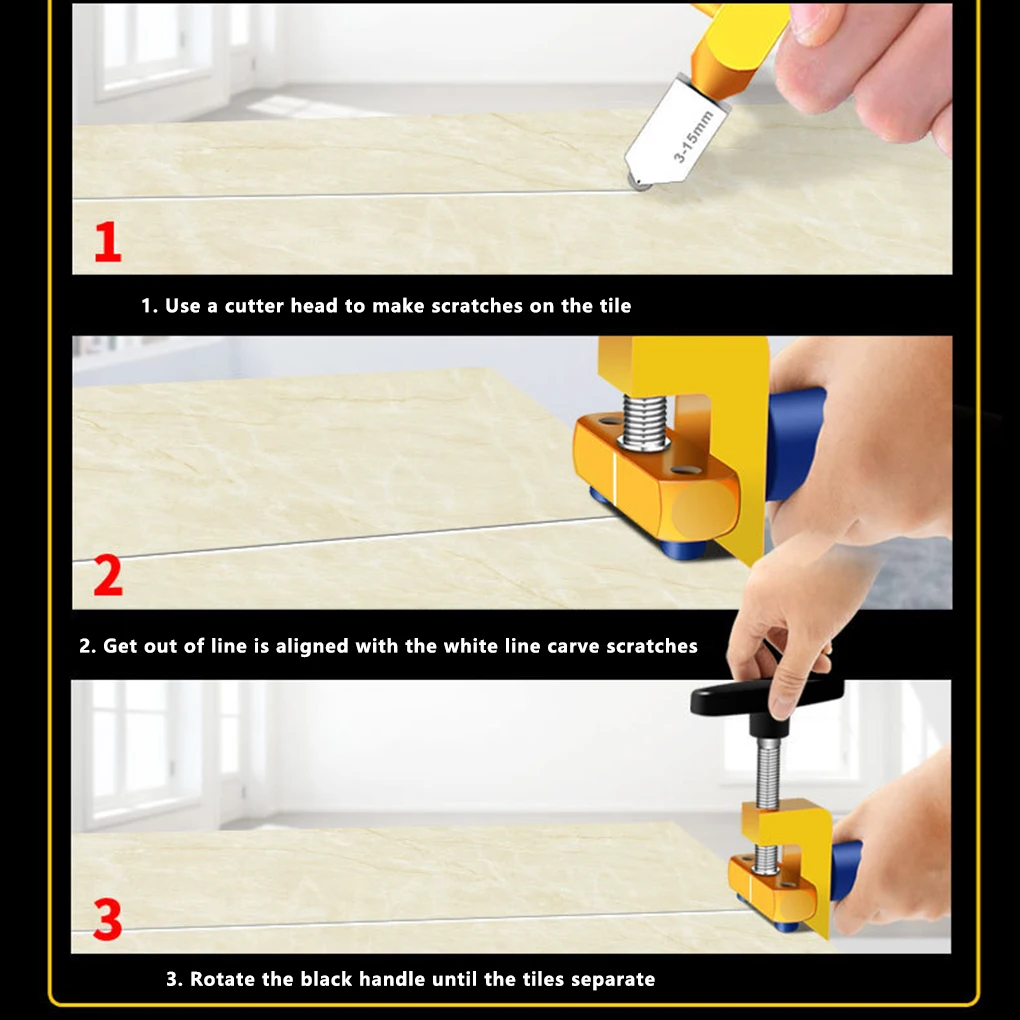 2 In 1 Aluminum Alloy Easy Glide Glass Tile Cutter Ceramic Tile Glass Cutting Multifunctional Tile Cutter Tool For 3-15mm 8PCS