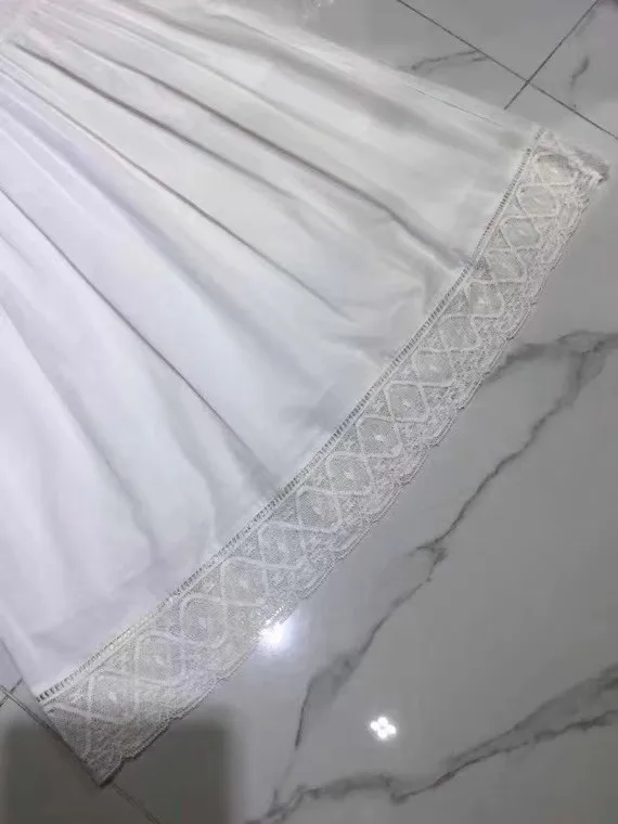 

Women Dress 2021 New Pure Cotton Pure Color Stitching Lace Mid-length Dress