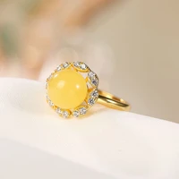 s925 sterling silver gold plated inlaid hollow beeswax ring fashion opening one size adjustable amber ring for women k0001