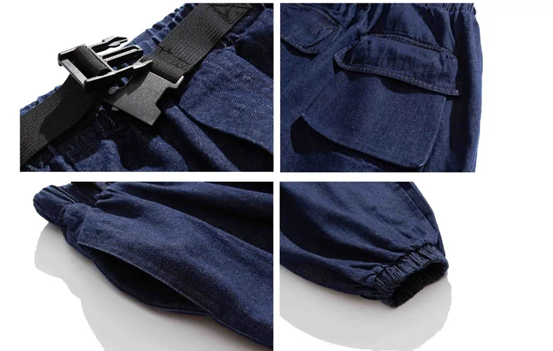 

Men Washed Pocket Cargo Jeans Male Streetwear Hip Hop Loose Casual Denim Pant Harem Trousers