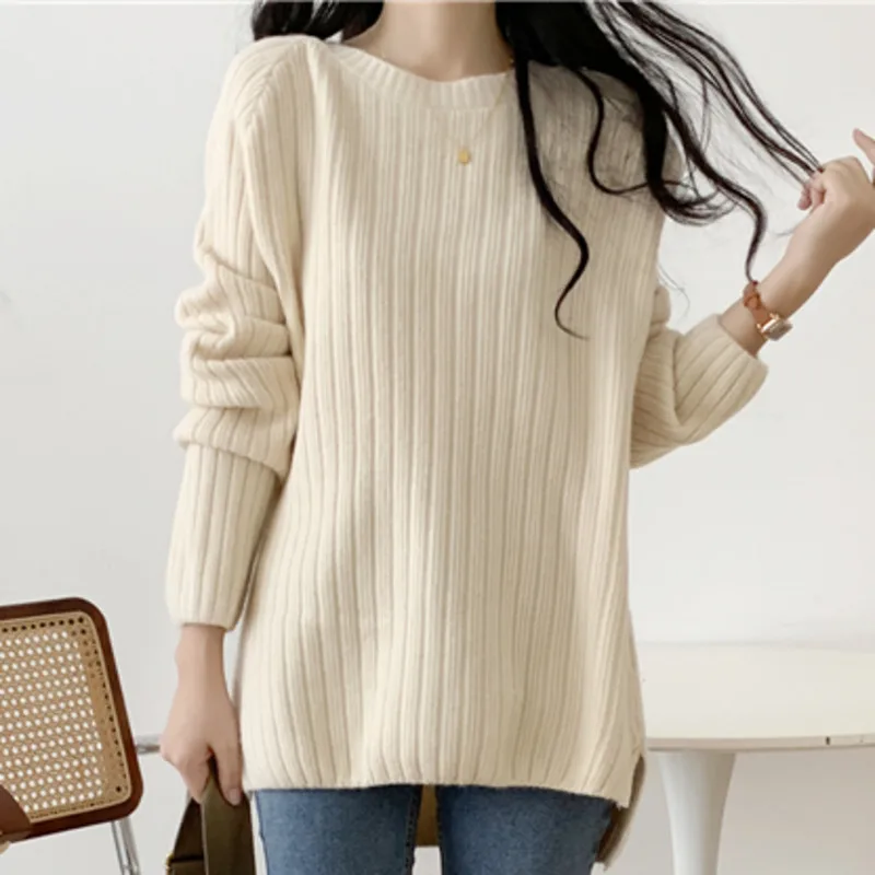 

Women Pullovers Sweater O Neck Knitted Sweaters Female Tops Long Sleeve Straight Jumper Warm Soft Pullover 2021 Autumn Winter
