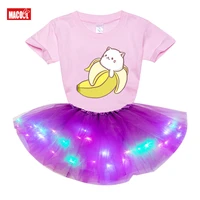 3 12 years girls tutu dress summer kids baby princess dresses children clothes led luminous skirt dressshort sleeve t shirt
