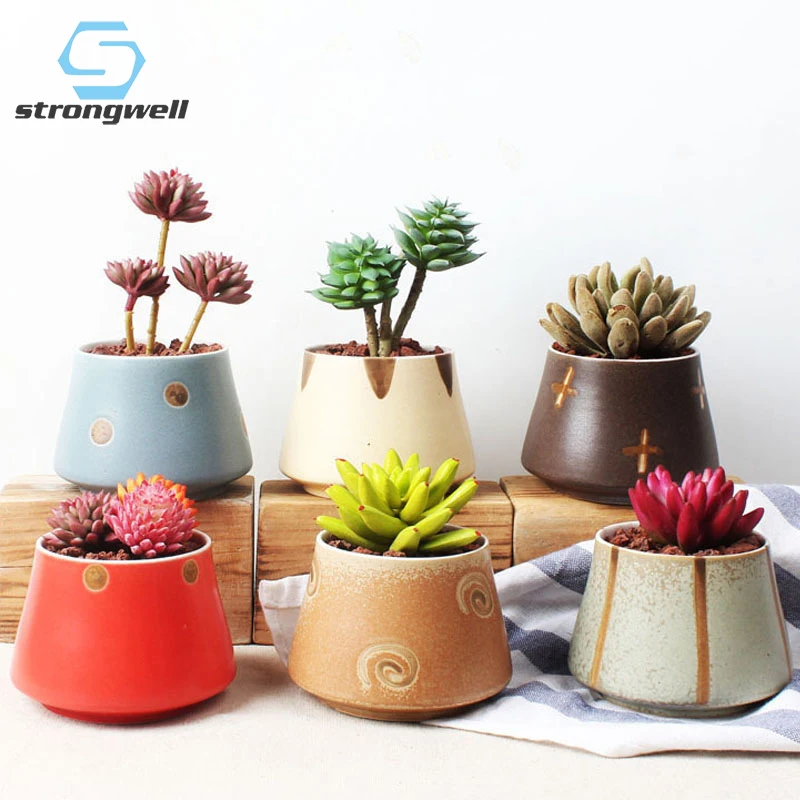 

Strongwell Mini Cute Floret Ceramic Succulent Flower Pot Color Hand-painted Desktop Thumb Pot Balcony Planter Home Garden Decors