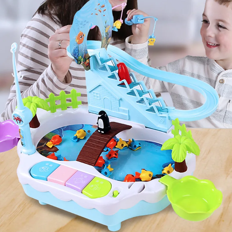 Электрическая Магнитная игрушка для рыбалки от 3 до 6 лет Пингвин поднимается по
