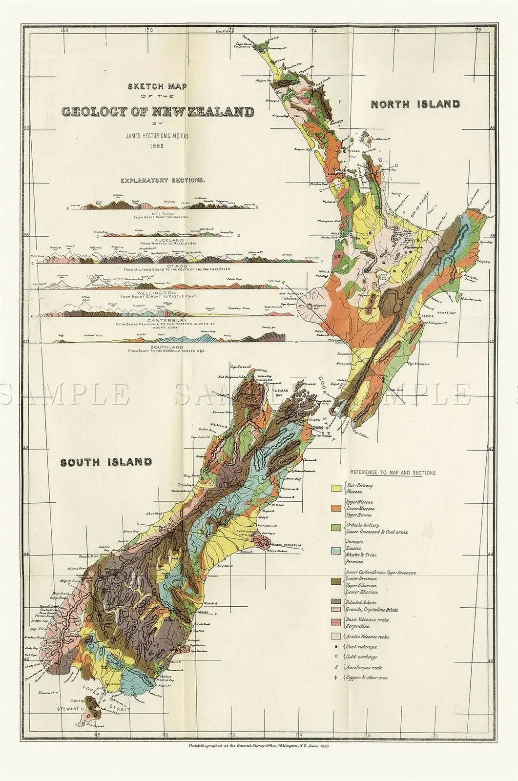 

MAP NEW ZEALAND GEOLOGY Art Home Room Art Wall Silk Print Poster