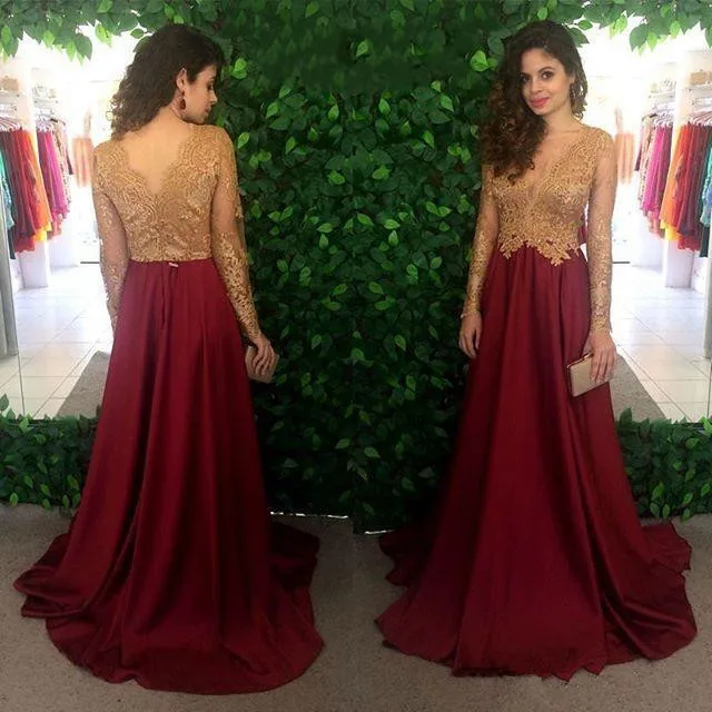

2020 Long Sleeves Elegant Evening Dresses Lace Applique V Neck abiti da cerimonia Sweep Satin A Line prom dresses robe de soiree
