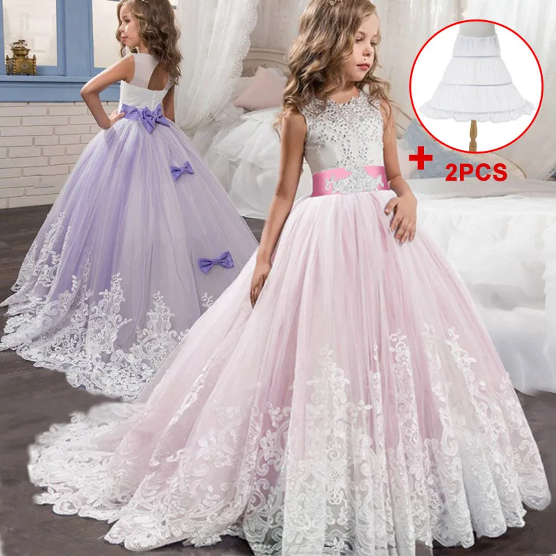 

Boutique Weddings Party Dress for Girls Lace Beading elegant Bridesmaid Girl Dresses kids prom long Dress for first communion