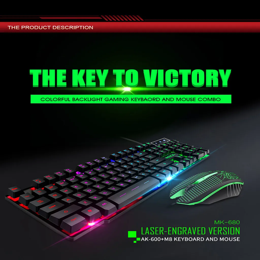Игровая клавиатура и мышь проводная с подсветкой игровая для ПК