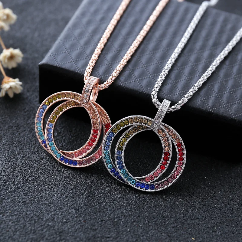Цепочка Женская длинная из циркония изящное ожерелье с кольцом прорезями