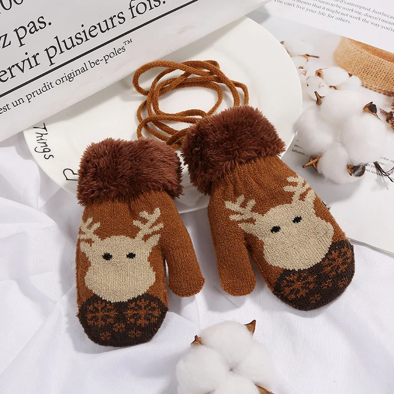 Перчатки детские зимние вязаные с оленем плотные теплые 2019 1 пара для мальчиков и