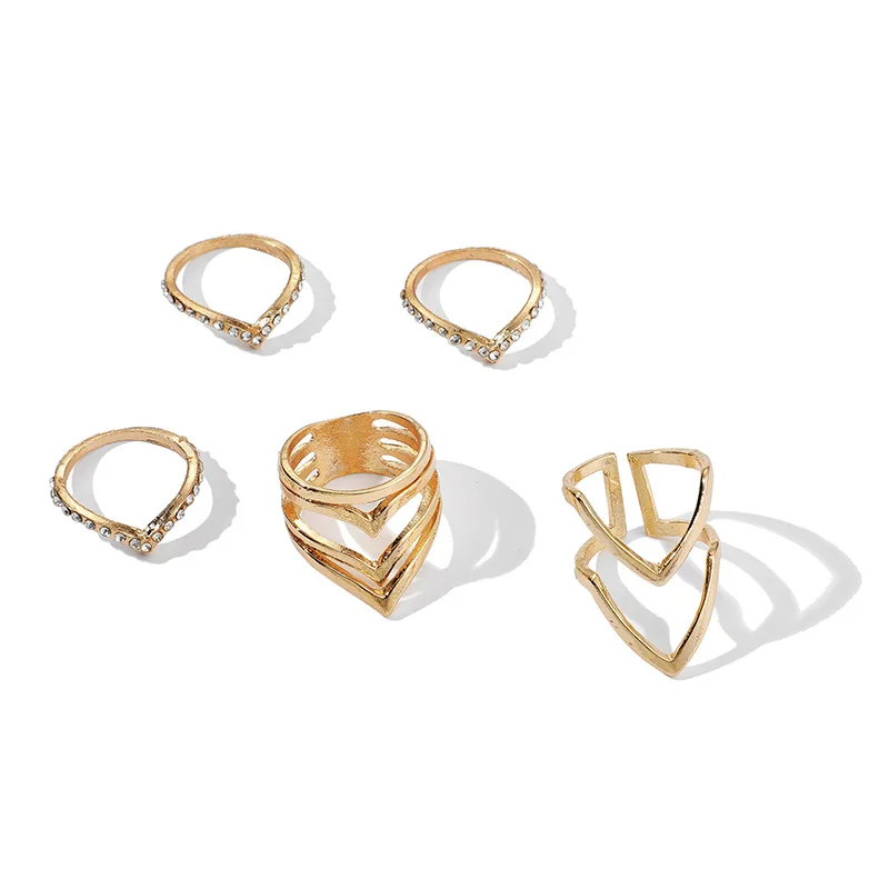 

5 Pieces/set of Retro Gold Metal Simple Style Fashion Creative Retro Geometric Ring for Women Finger Ring Wedding Party Jewelry