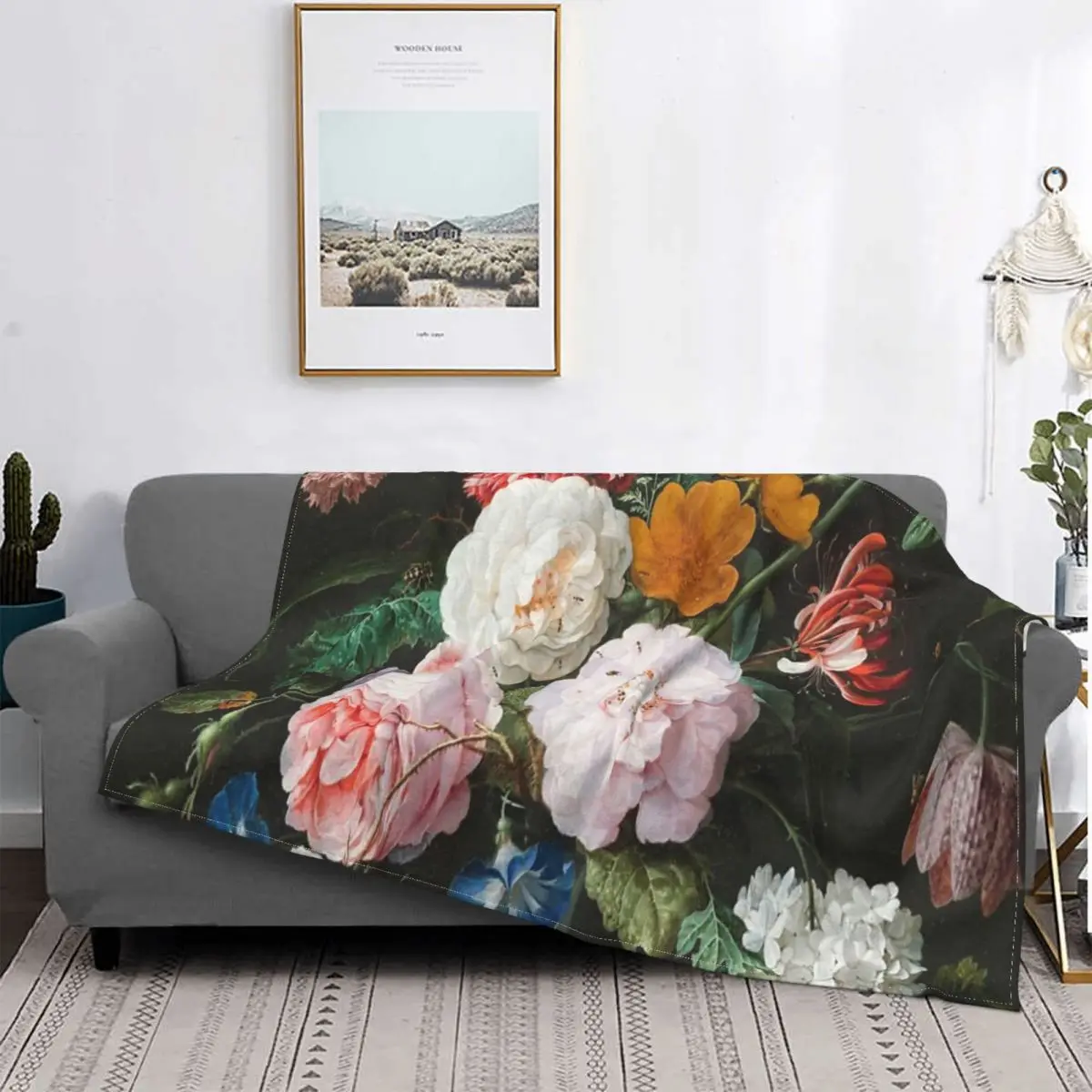 

Manta de pintura Floral de la Edad de Oro holandesa, colcha de cama a cuadros de muselina, manta de lana a cuadros, funda para n