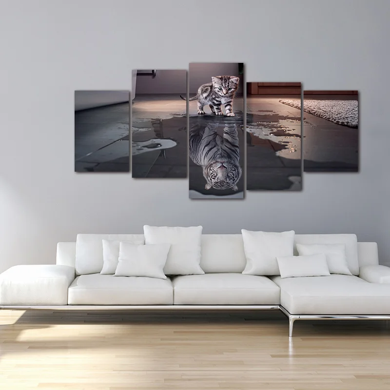 5 шт. абстрактная живопись принт с кошкой и тигром постер на холсте Настенный