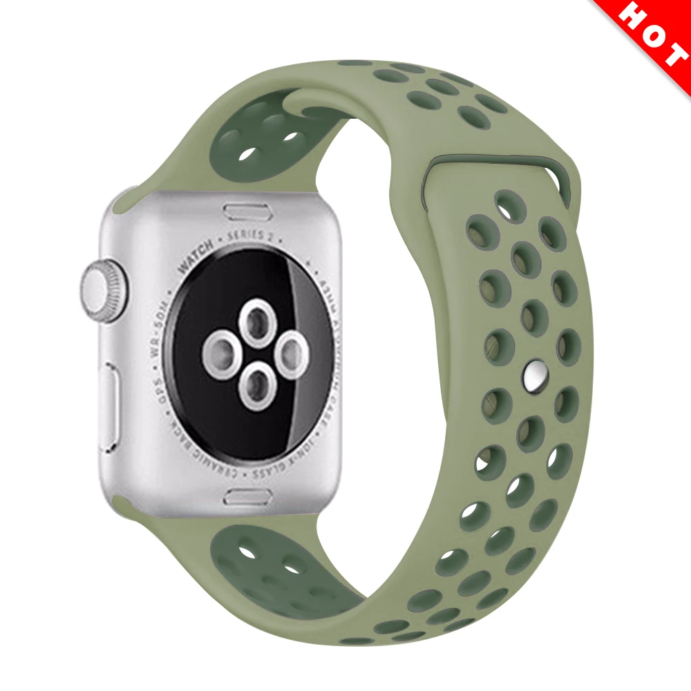 Spruce moss green Эластичный дышащий силиконовый спортивный ремешок для apple watch 42 мм, 38 мм, Версия 44 мм 40 мм браслет на запястье, apple серии 5/4/3/2/1 Универсальный - Цвет ремешка: Spruce moss green