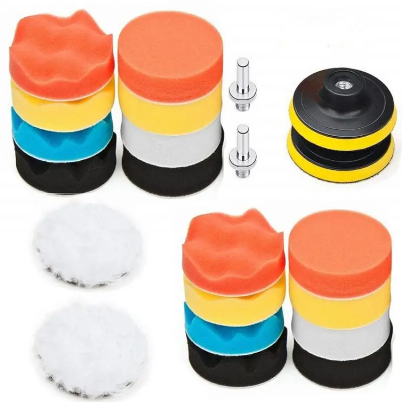 

3inch Car Polishing Disc 25Pcs/Set Self-Adhesive Buffing Waxing Sponge Wool Wheel Polishing Pad For Car Polisher Drill Adapter