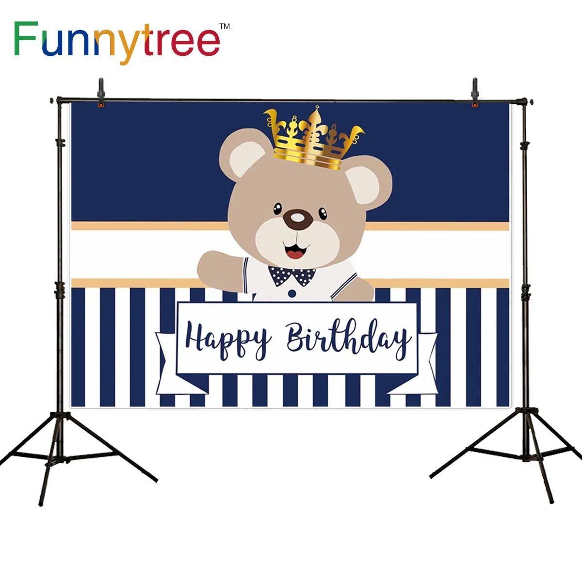 Фотофон Funnytree с синим медведем на день рождения короной детским душем рамкой для