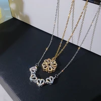 new design heart four leaf magnetic pendant necklace for women girls fashion zircon 925 sterling silver christmas gift jewelry