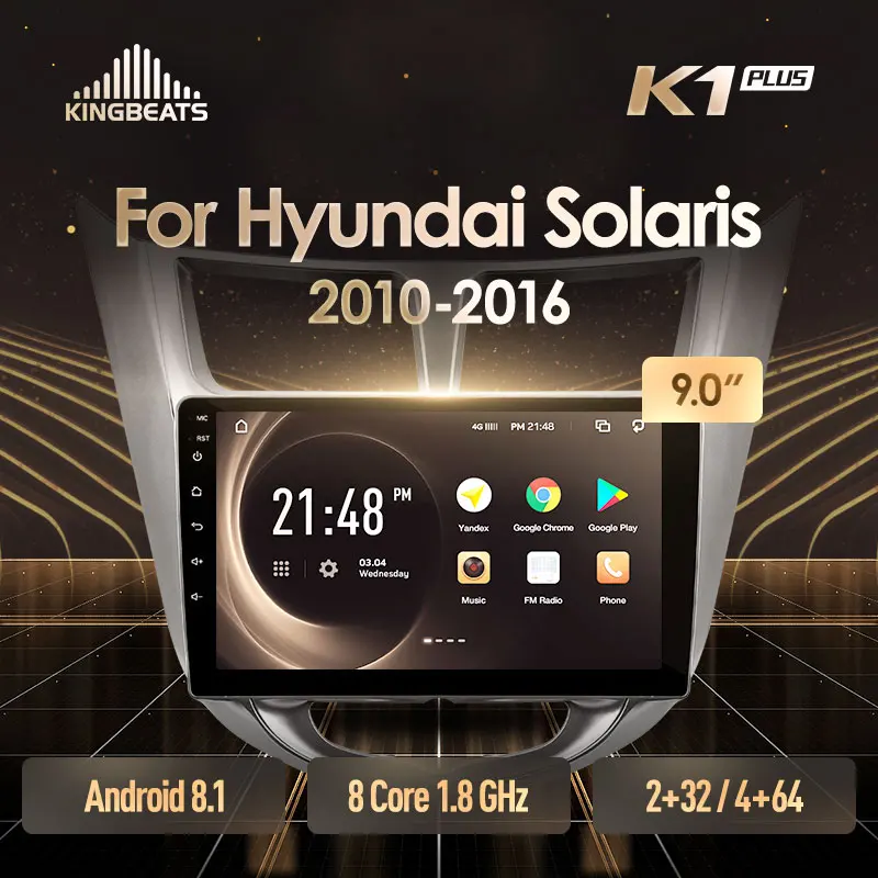 KingBeats штатное головное устройство for Hyundai Solaris 1 2010- GPS Android 8.1 автомагнитола на андроид магнитола для Хендай Солярис 1 автомобильная мультимедиа Octa Core 8 core*1.8G DDR4 2G ROM 32G RAM / 4+64G