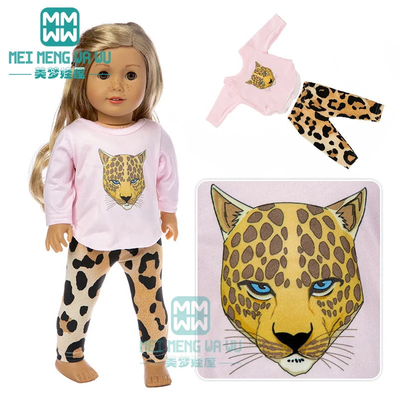 

Doll clothes for 43cm new born doll and American doll Pink Leopard Home suit girl gift for children