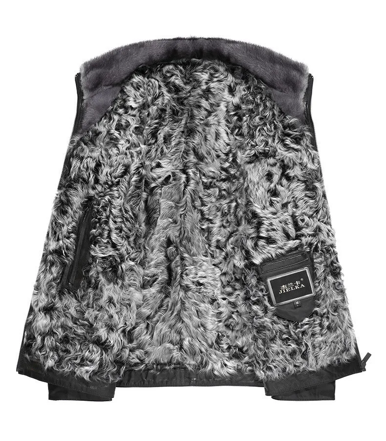 

Mink Winter Genuine Leather Collar Real Goatskin Coat Natural Wool Fur Liner Warm Jacket JLK12GT1812 MY1264
