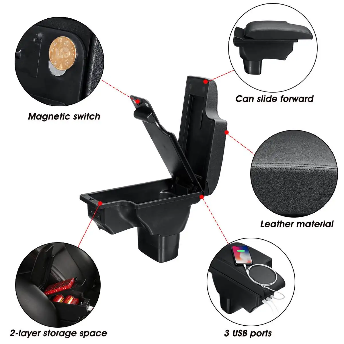 Подлокотник внутренний ящик для хранения с 3 USB-портами двухслойный Nissan Juke Infiniti ESQ