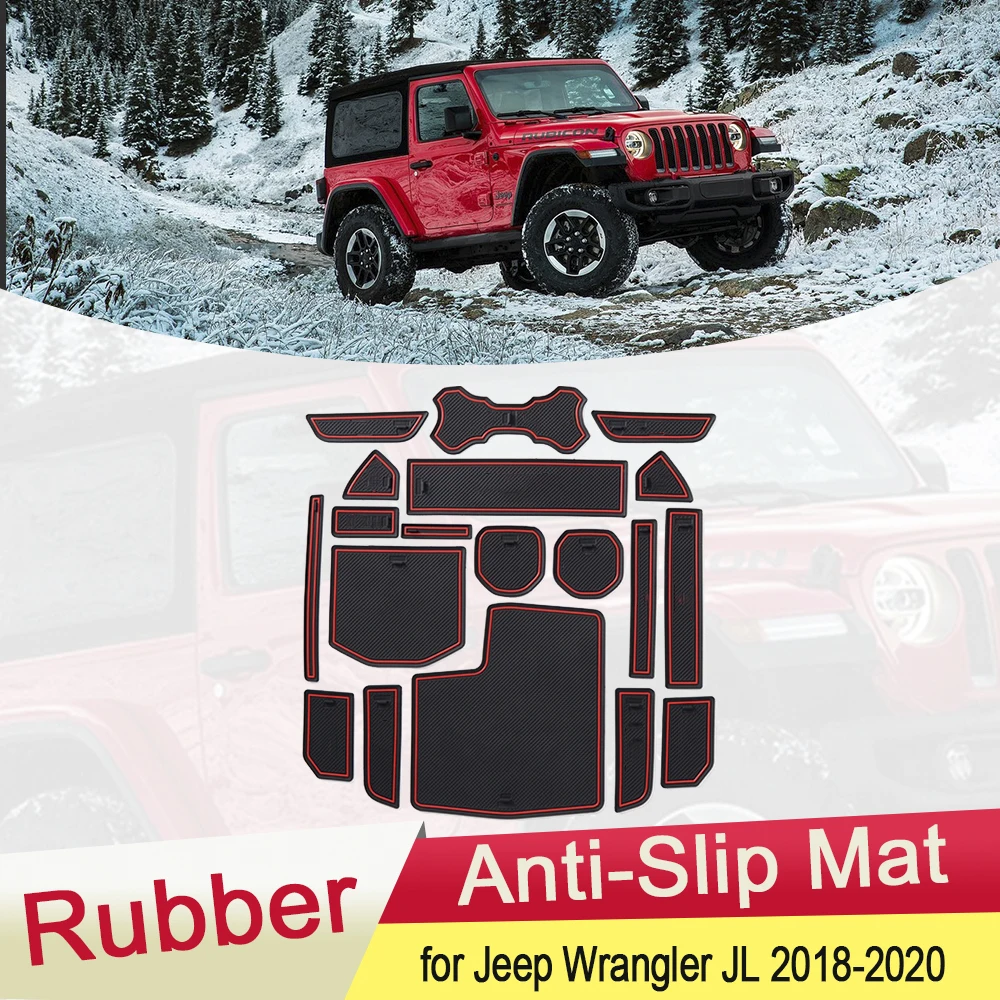 

for JEEP Wrangler JL 2018 2019 2020 Rubber Anti-slip Mat Door Groove Cup Pad Gate Slot Coaster Interior Car Accessories 19Pcs