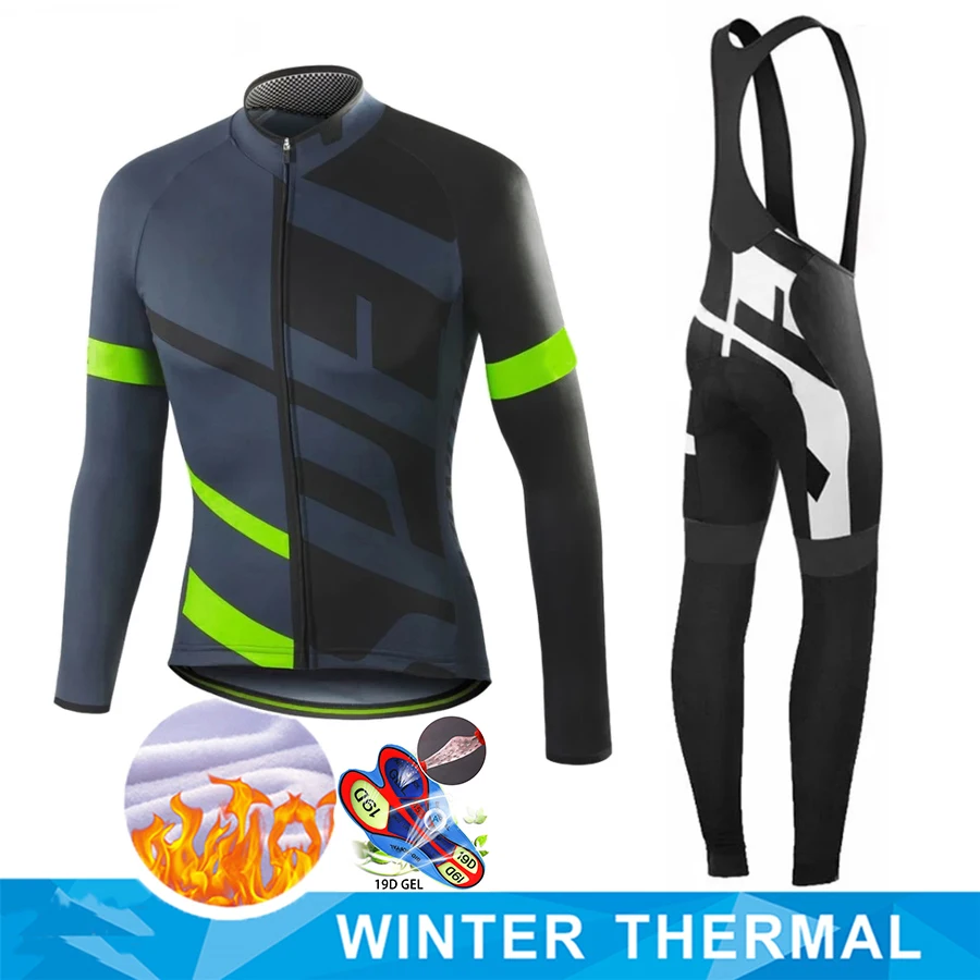 

Fluorescent green Winter Cycling Clothing Suits Long Sleeves Thermal Fleece Set Man Bike Clothes Wear Maillot Ropa Ciclismo