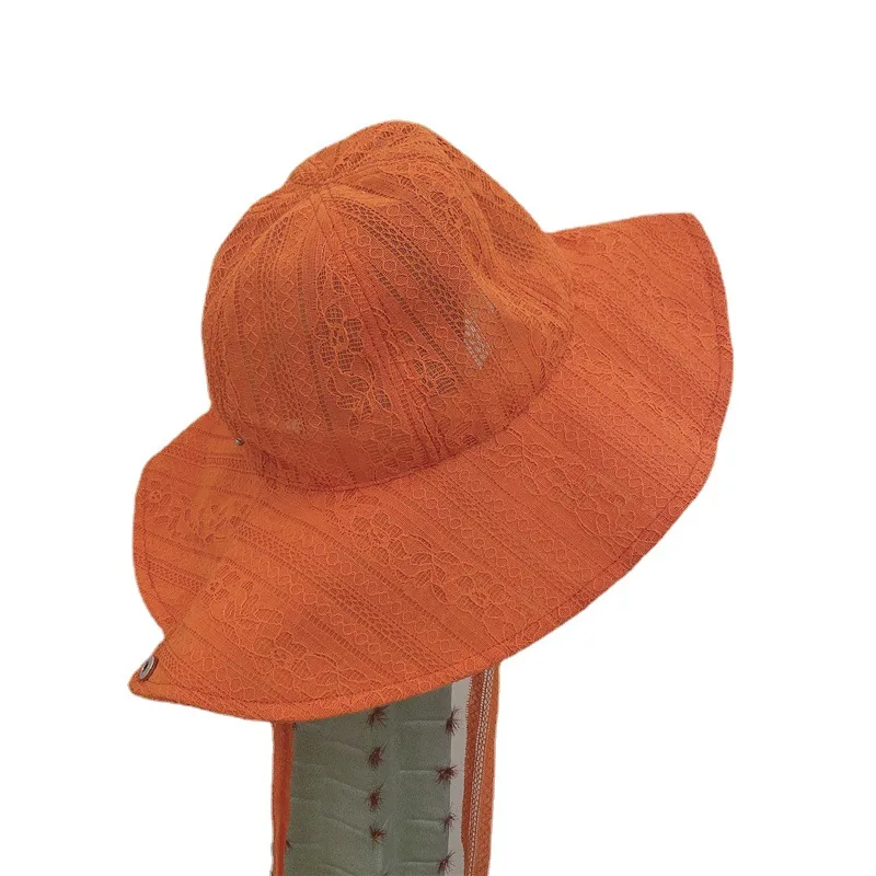 

Summer Women Girl Ribbon Tie Sun Hat Beach Cap Fisherman Hat Sun Hat Wide Lace Brim Flounce Cap Outdoor Breath Bucket Sun Gorros