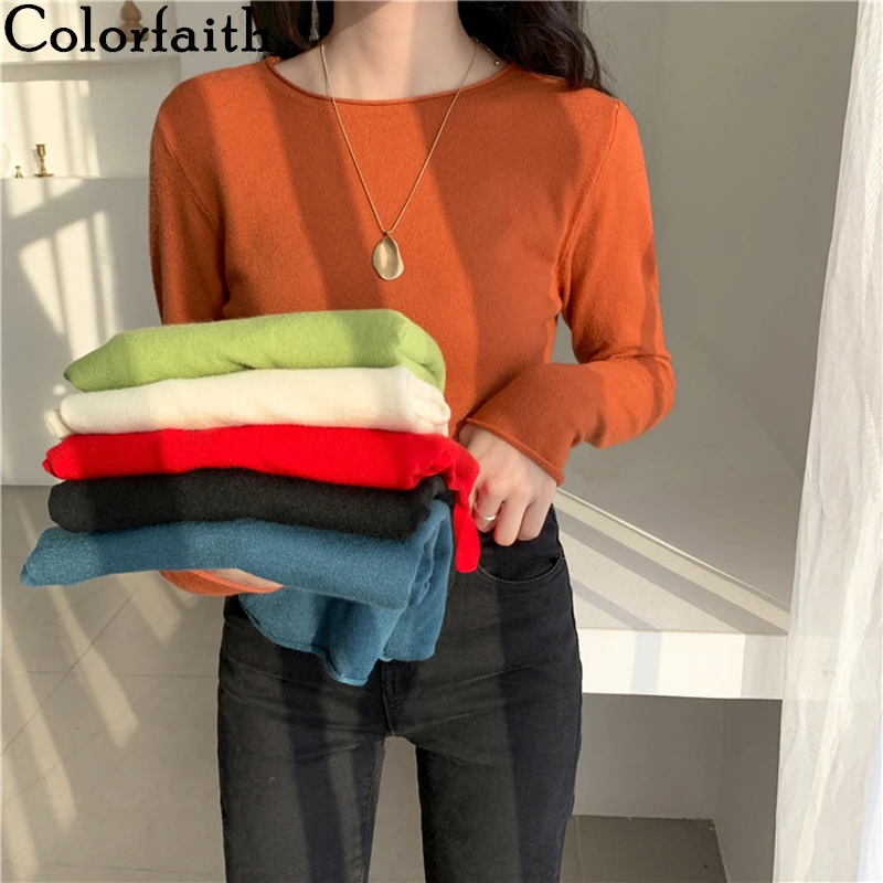 

Colorfaith New 2019 Autumn Winter Women's Sweaters Bottoming Elasticity Casual Fashionable Minimalist knitting Tops SW1802