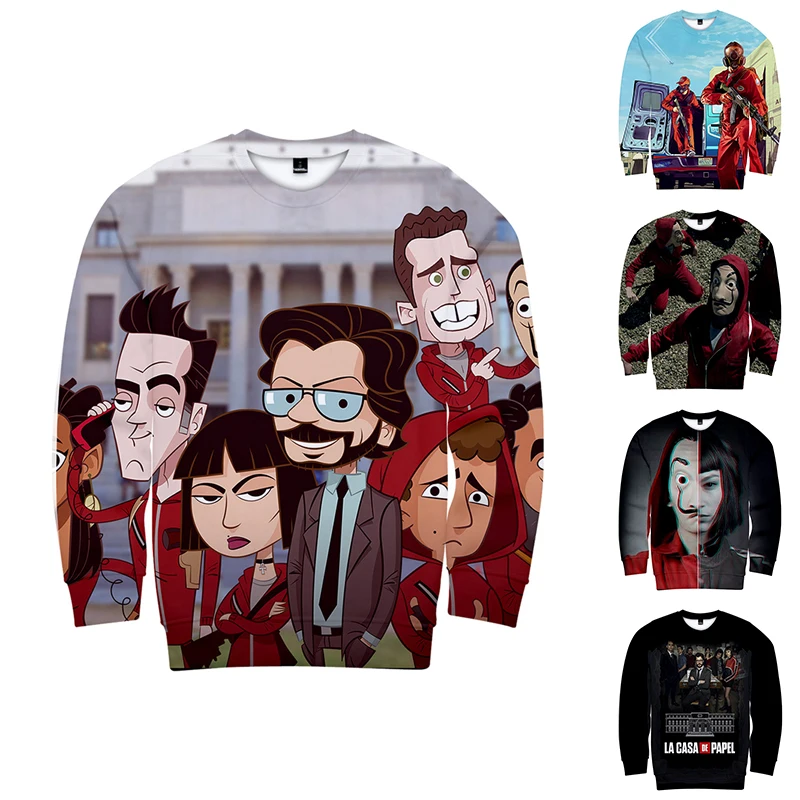 Деньги Heist House of Paper La Casa De Papel 3d толстовки пуловер Для мужчин женщин монолитным