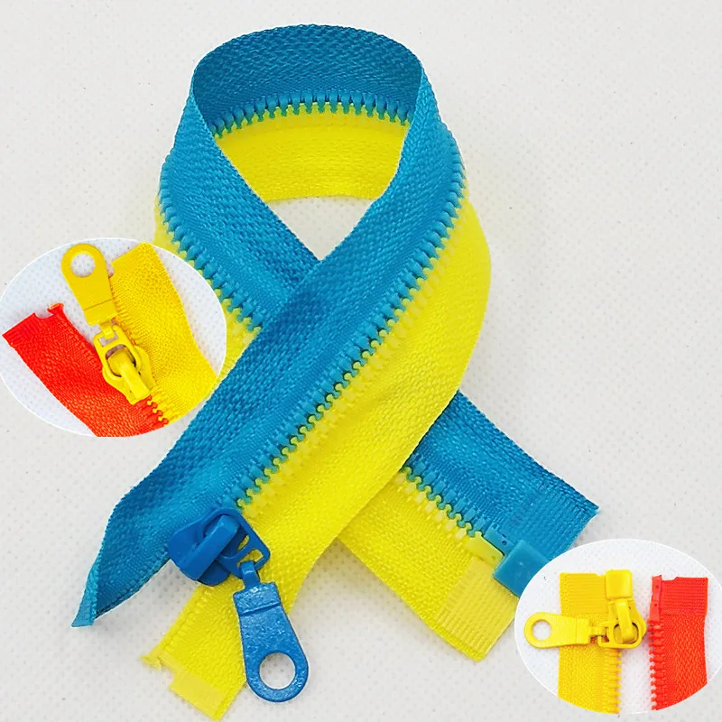 

2Pcs 5#25-70 Cm(Blue&Yellow) Detachable Resin Zipper Opening Automatic Ecological Locking Plastic Zipper For Sewing Suit