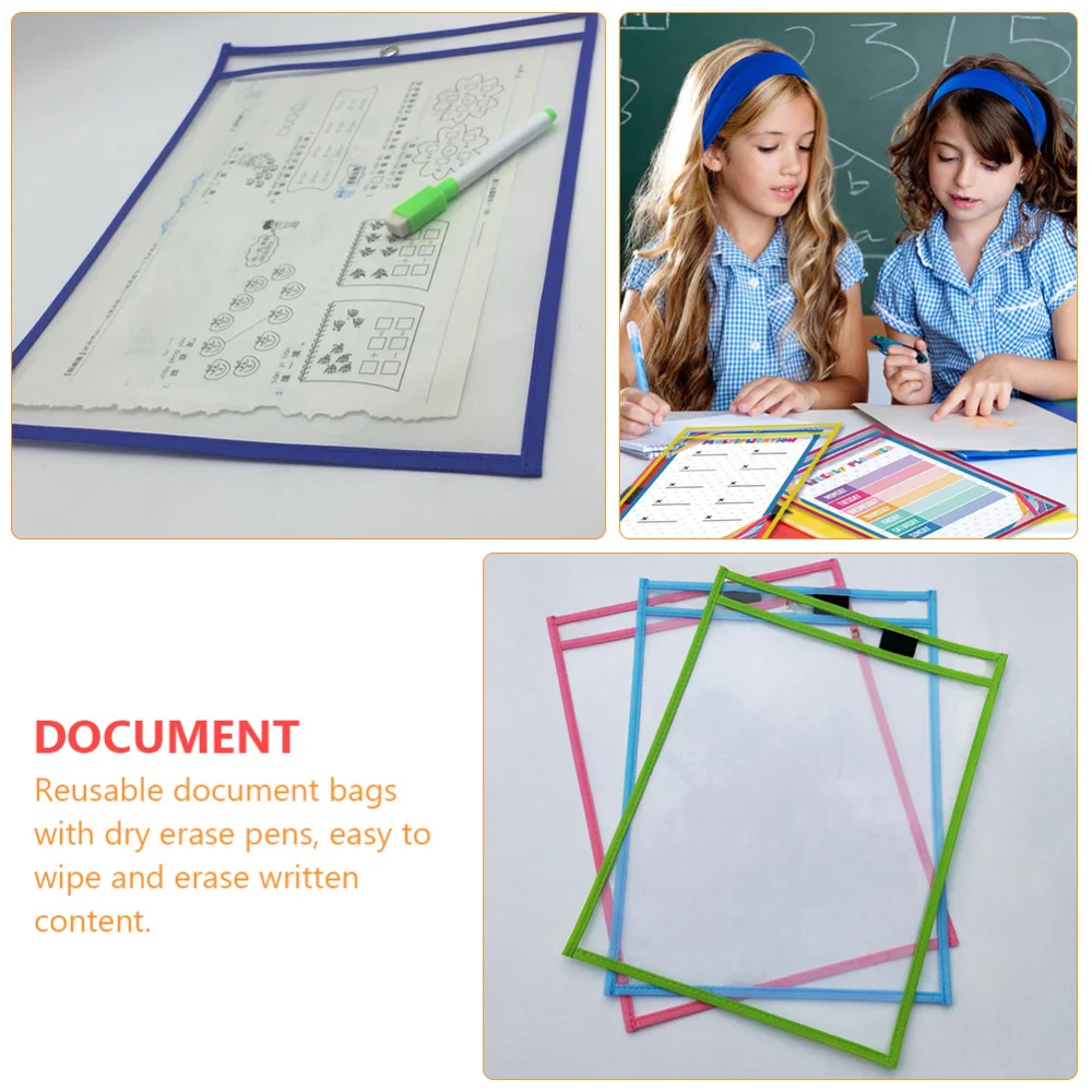

Children Dry Erase File Pockets Document Pouches with Pens (Random Color)