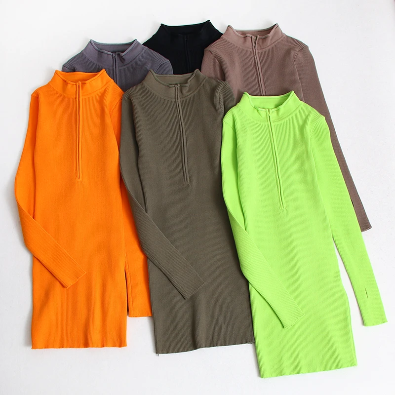 Женское трикотажное платье-джемпер с высокой горловиной | Женская одежда