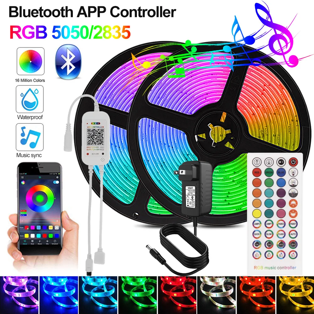 

LED Strip RGB 5050 2825 Wifi Bluetooth IR Remote LED Diode Tape 12V LED Light Music Smart Neon Tape For Home Bedroom Decoration