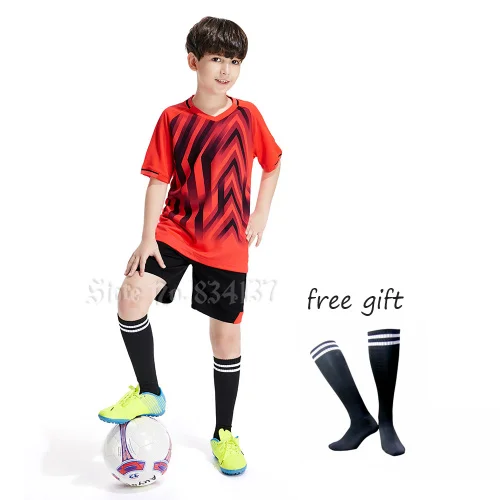 red Futbol, тренировочная форма, спортивная одежда, футбольные майки, спортивный костюм для детей, настраиваемая Футбольная форма, молодежный футбольный комплект, пустой - Цвет: red