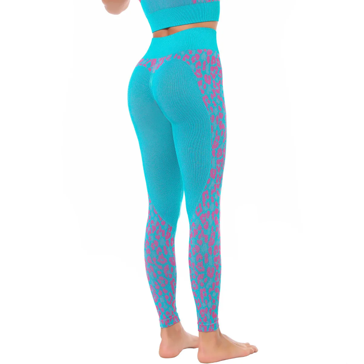 

Seamless knitted sexy leopard print hip-lifting slim yoga pants running sports fitness pants women