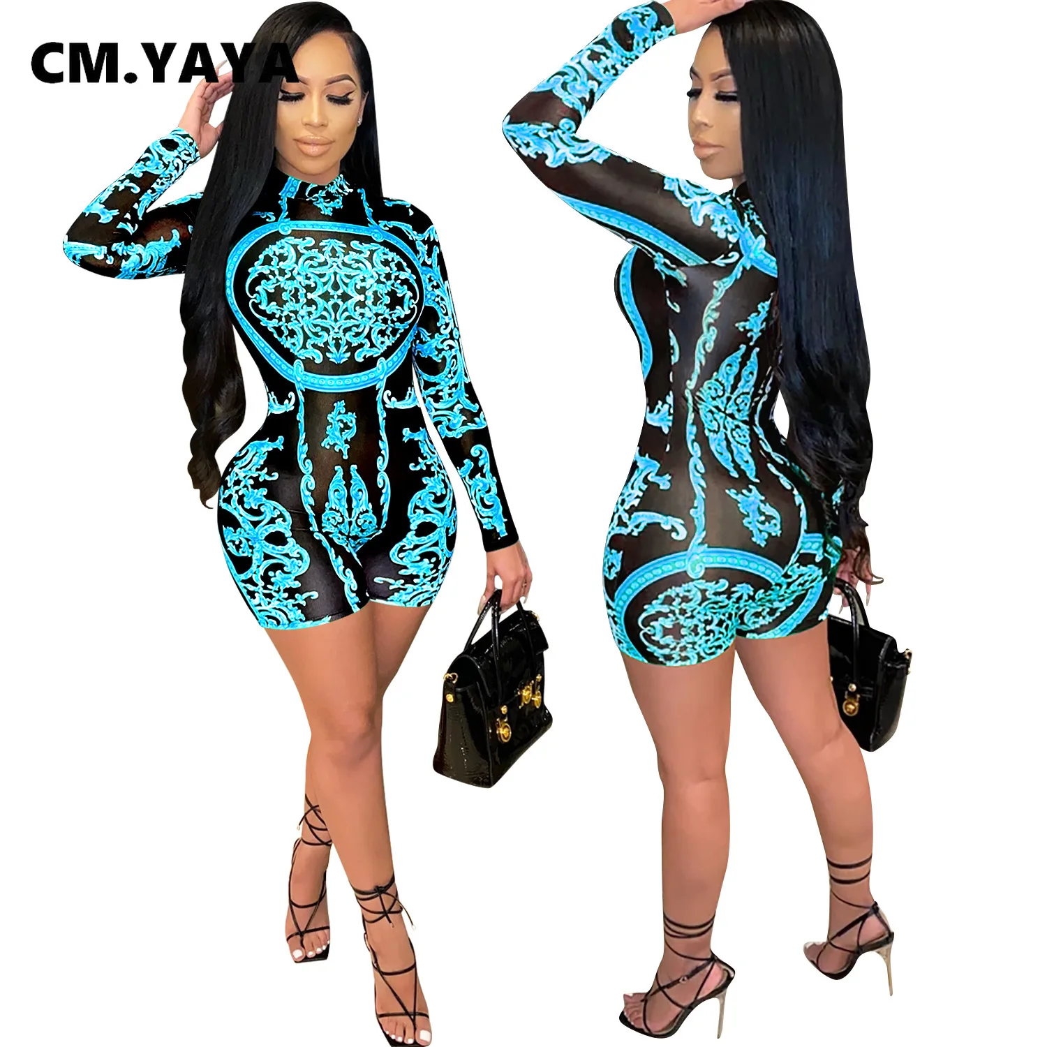 Женский комбинезон с шортами CM.YAYA винтажный Облегающий принтом пейсли длинным