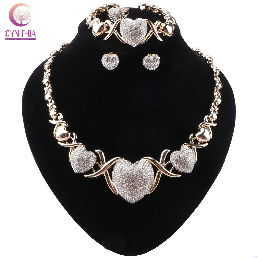 

CYNTHIA Women Dubai Jewelry Sets Luxury Bridal Nigerian Wedding African Beads Necklace Earrings Set Costume Heart Shape Design