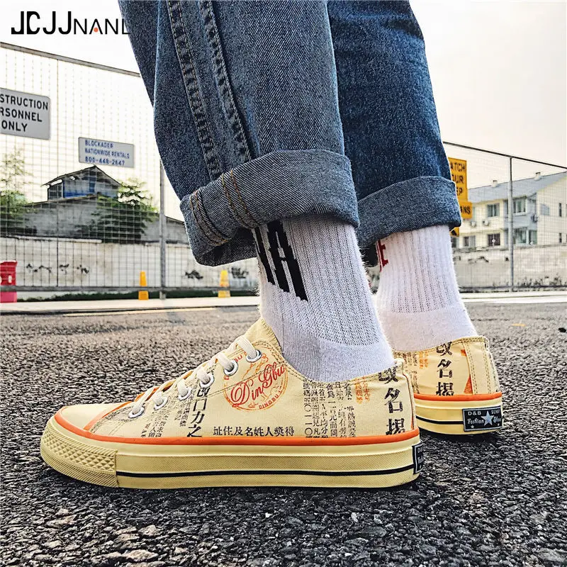 2019 New Style Low Top MEN'S SHOES Breathable Thin Cloth Shoes Men's Trendy Students Canvas Korean-style Cool Graffi | Обувь