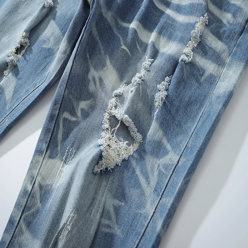 

Vintage Tie Dye Jeans Mens Denim Pants High Street Straight Ripped HipHop Male Loose Jeans Homme Blue Denim Jeans