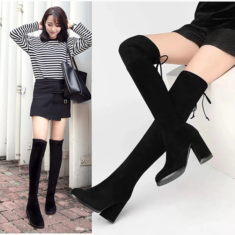 Ботфорты женские на высоком каблуке 7 см пикантная короткая плюшевая обувь