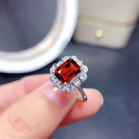 925 new fashion rectangle simulation ruby color crystal adjustable ring for women elegance temperament jewelry engagement gift