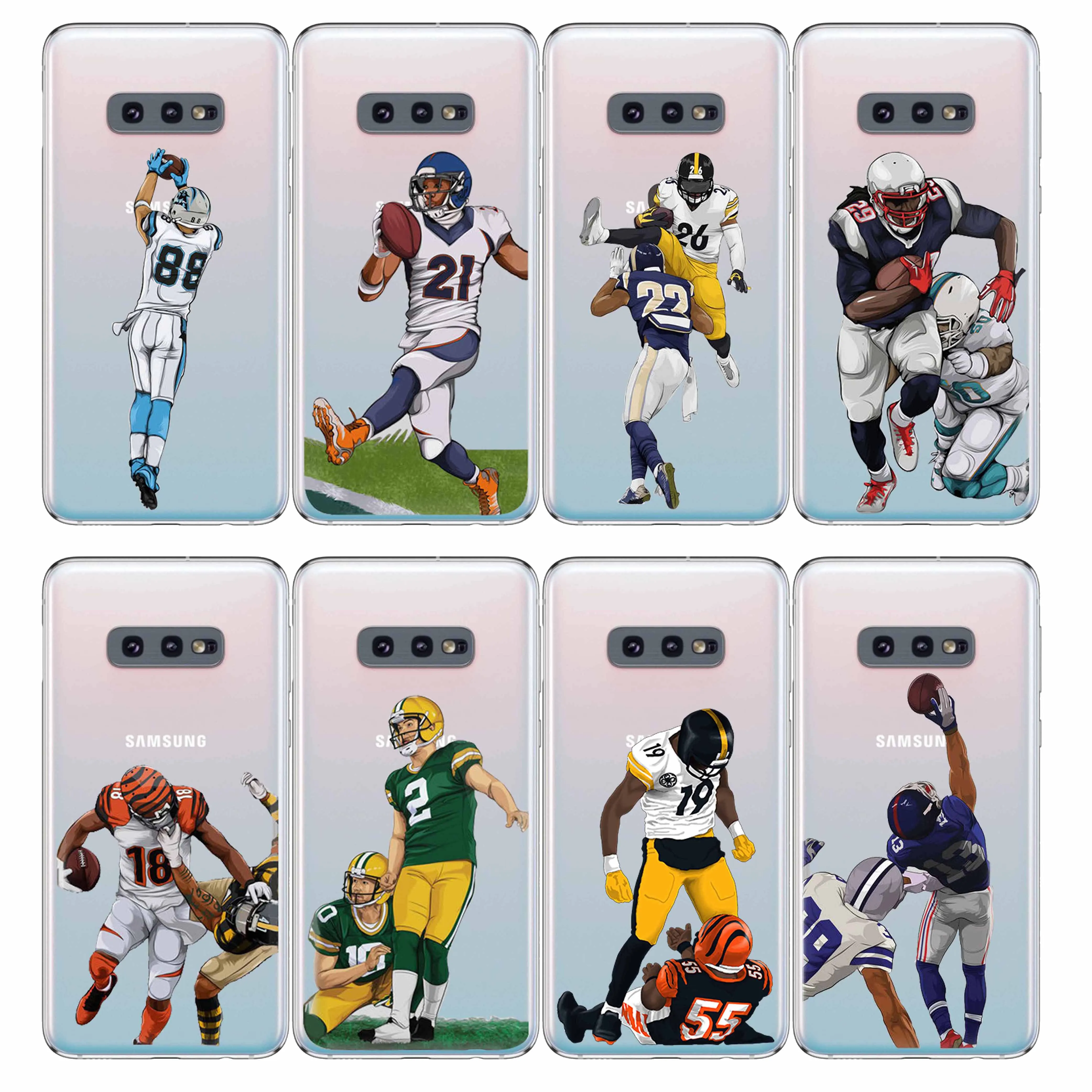 

soft TPU transparent case Case rugby players Cute Cartoon Phone Case for Samsung A71 A51 A50 S20 Note10plus S10e S10plus